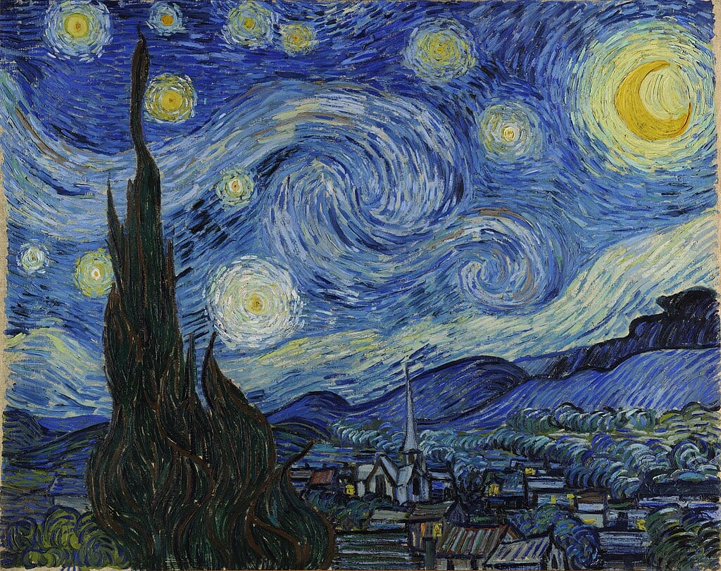 The Starry Night (1889) by Vincent van Gogh — PUBLIC DOMAIN via wikimedia